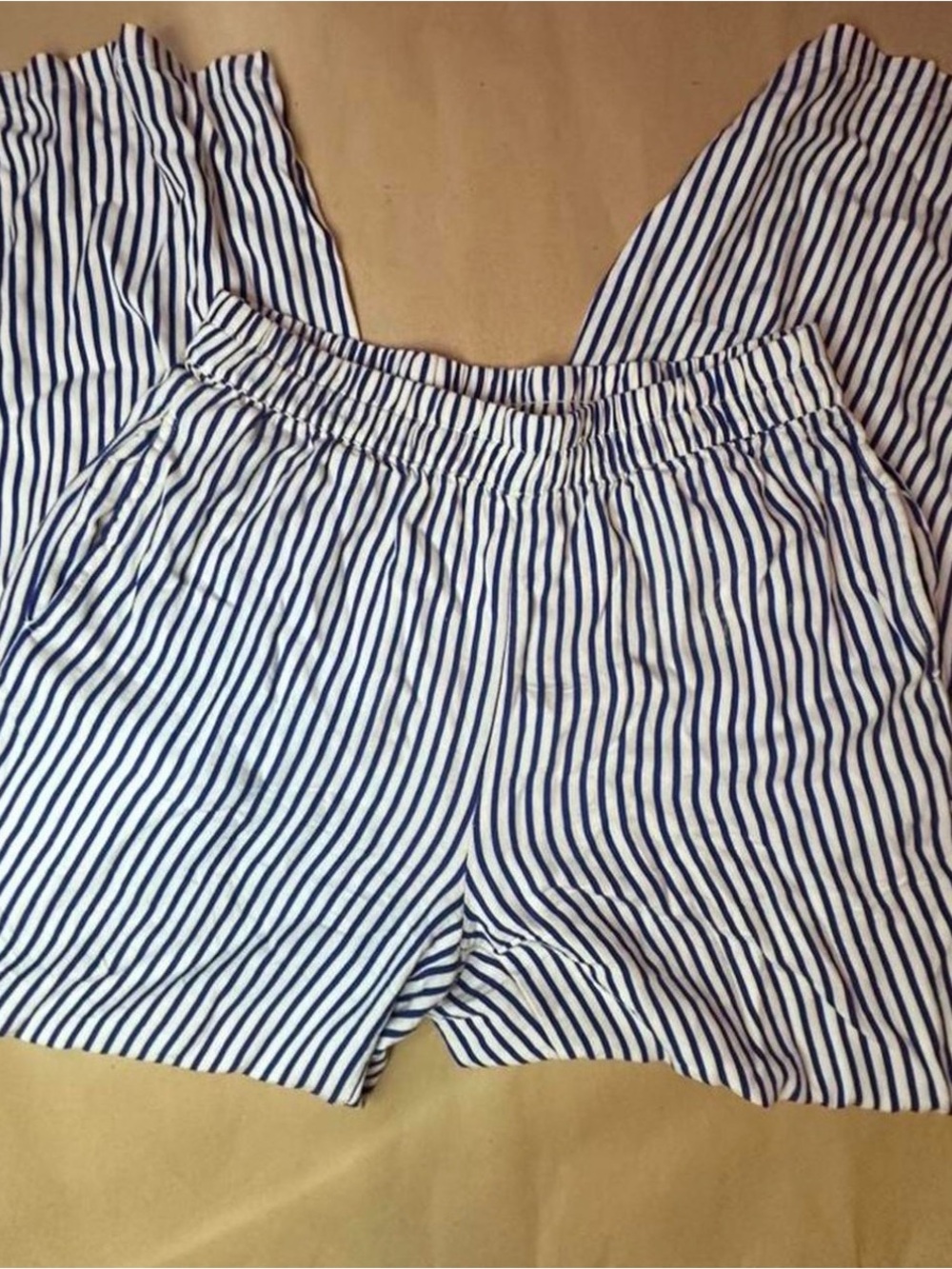 Striped Women's Elastic-Waist Shorts - Blue and White